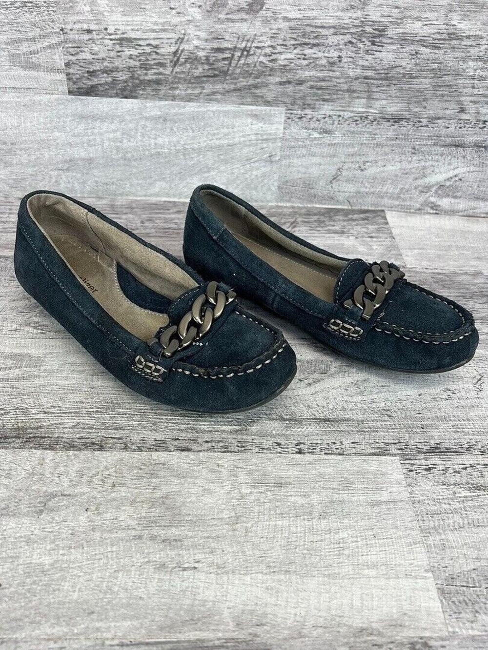 Naturalizer N5 Womens Size 7M Suede Chain Loafers Navy Blue Slip-On Casual Shoes